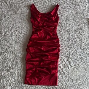 Le Chateau Ruched Red Sexy Cocktail Dress